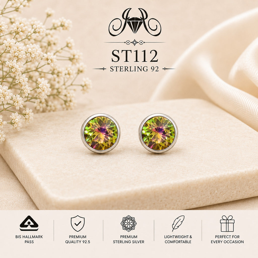Multicolor Round Crystal 925 Sterling Silver Stud Earrings ST112 portrait