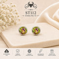 Multicolor Round Crystal 925 Sterling Silver Stud Earrings ST112 portrait
