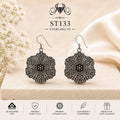 Oxidized Mandala 925 Sterling Silver Drop Earrings ST133 portrait