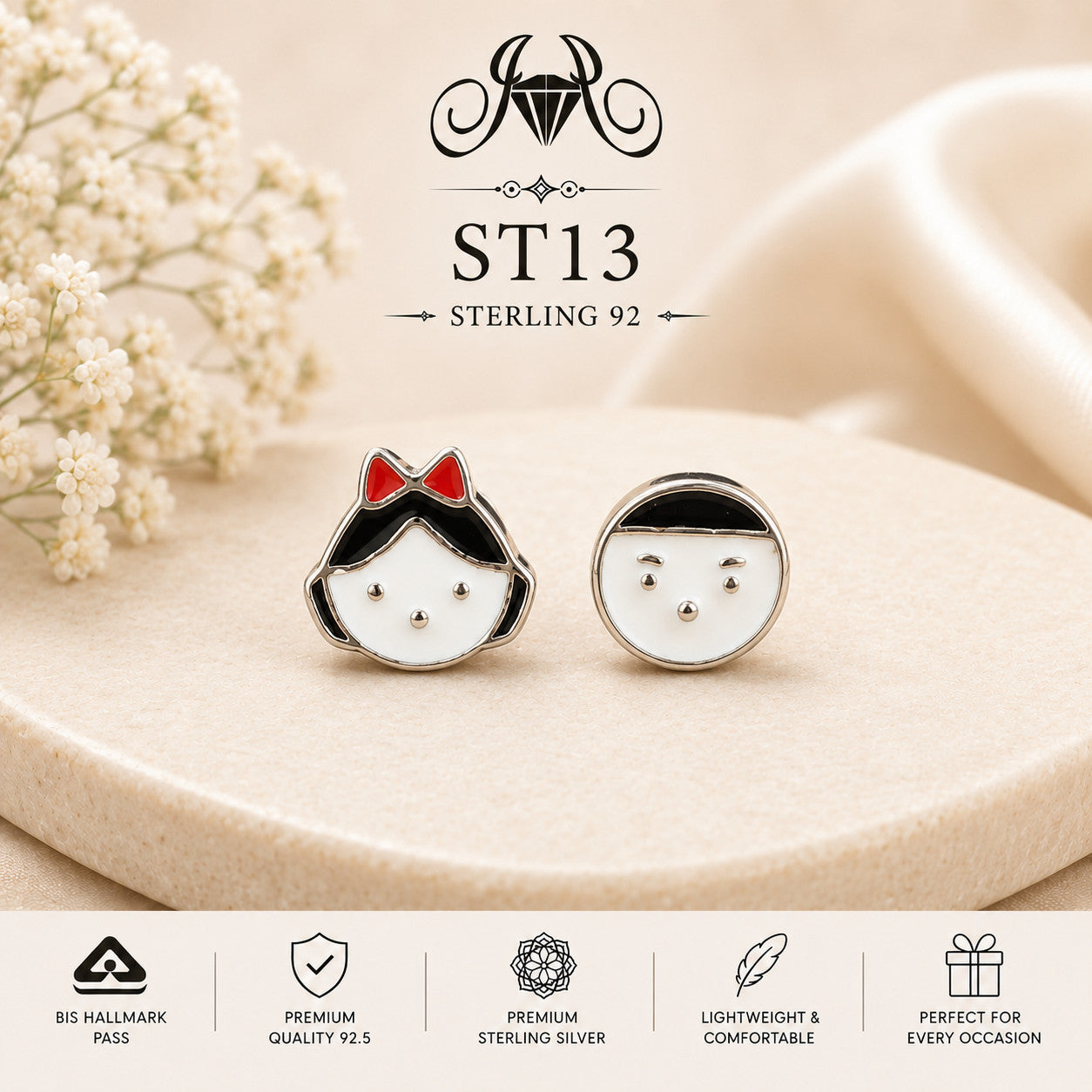 Cat Face Mismatched 925 Sterling Silver Stud Earrings ST13 portrait