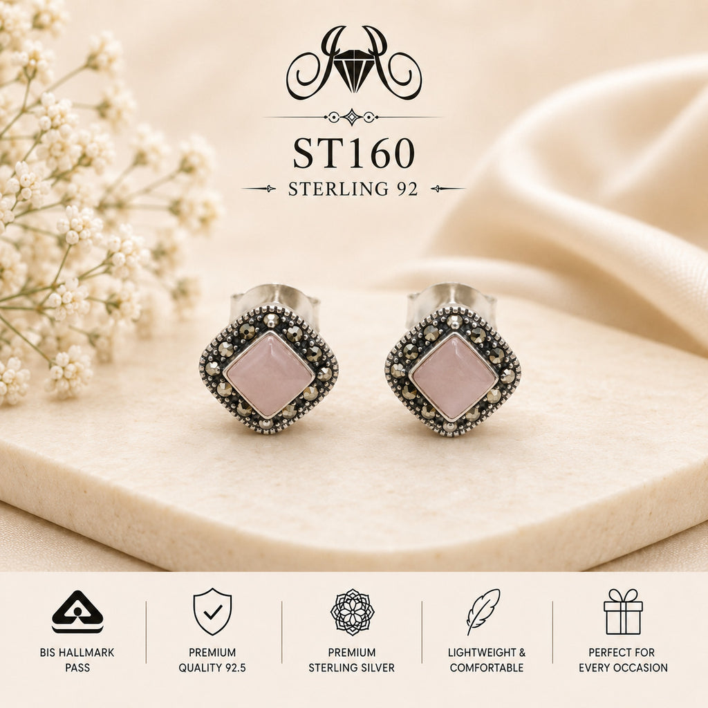 Pink Diamond Halo 925 Sterling Silver Stud Earrings ST160 portrait