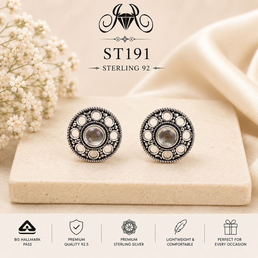 Oxidized Open Circle 925 Sterling Silver Stud Earrings ST191 portrait