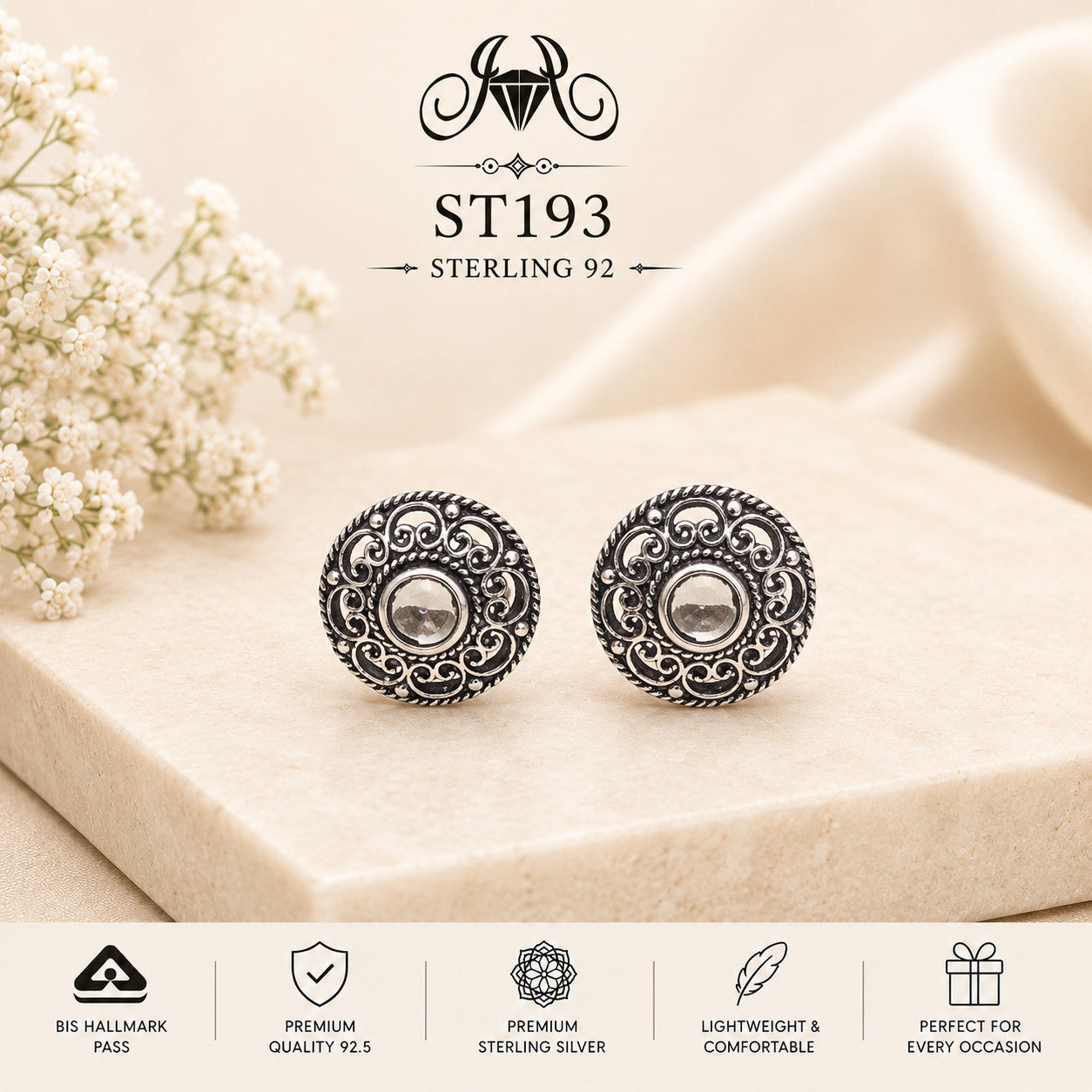 Oxidized Concentric Round 925 Sterling Silver Stud Earrings ST193 portrait