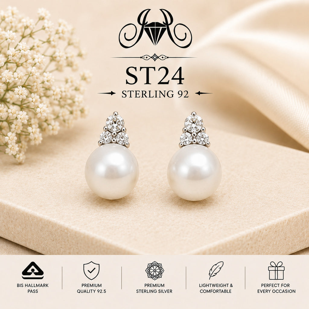 Crown Pearl 925 Sterling Silver Drop Earrings ST24 portrait