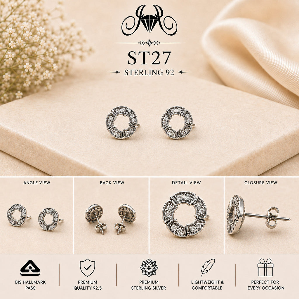 Circular Halo 925 Sterling Silver Stud Earrings ST27 details