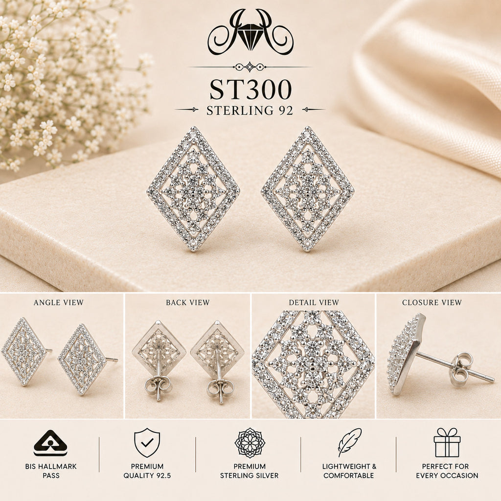 Crystal Diamond Lattice 925 Sterling Silver Stud Earrings – ST300 details