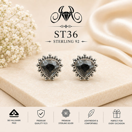 Black Heart Halo 925 Sterling Silver Stud Earrings ST36 portrait