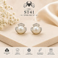 Pearl Halo Crown 925 Sterling Silver Stud Earrings ST41 portrait