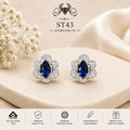 Blue Teardrop Floral Halo 925 Sterling Silver Stud Earrings ST43 portrait