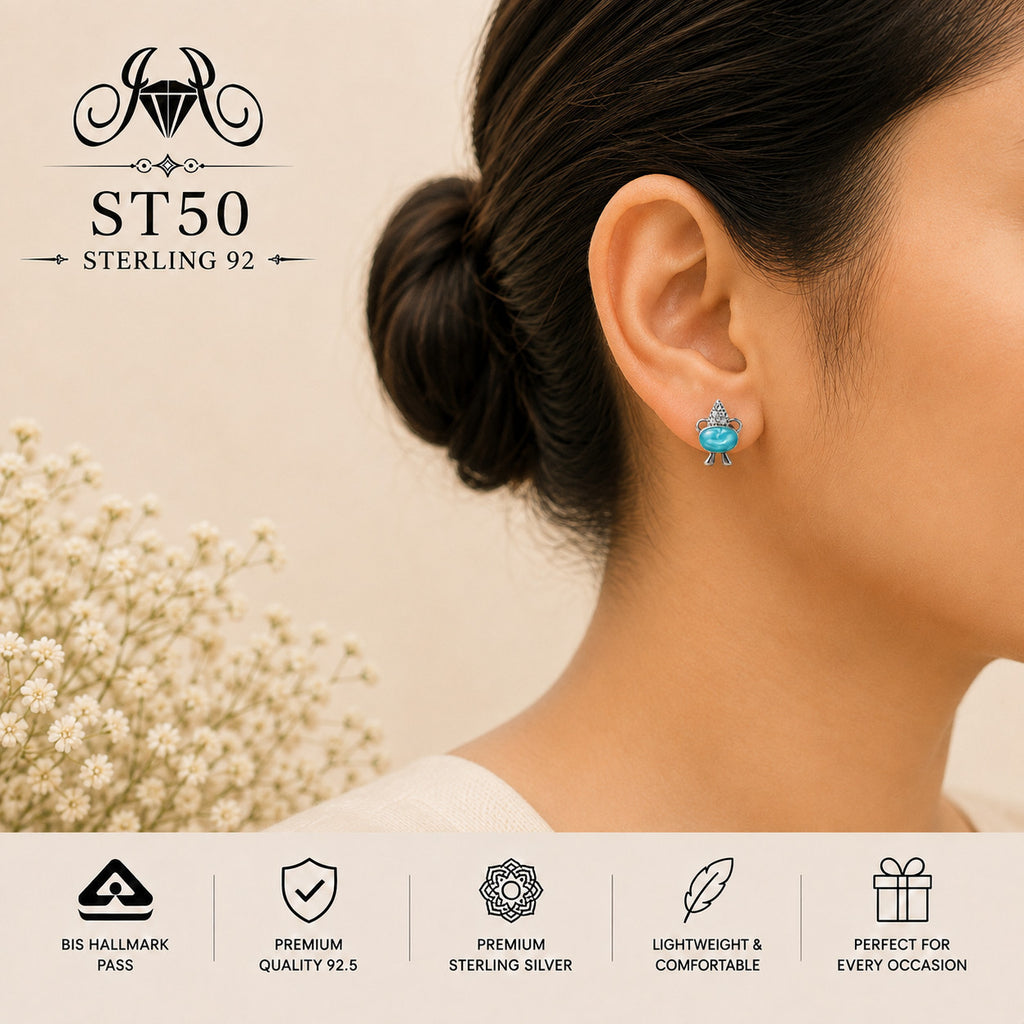 Turquoise Turtle 925 Sterling Silver Stud Earrings ST50 wearing view
