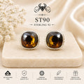 Amber Square 925 Sterling Silver Stud Earrings ST90 portrait